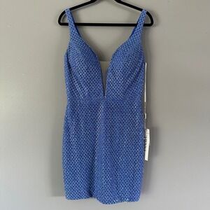 Vienna Prom 6066 Rhinestone Sequin Mini Dress Royal Blue‎ 10